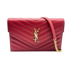 Saint Laurent Envelope Chain Shoulder Bag Red Grained Leather Shoulder Bag